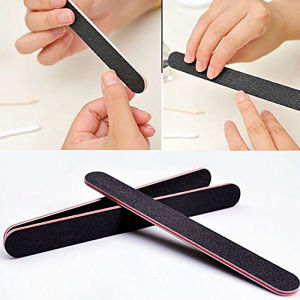 DUTRIEUX | 5Pcs Double Sided Grit Nail Files 100/180 Grit Black Manicure Pedicure Tools with Red White Stripes Unscented Nail Buffing Tools