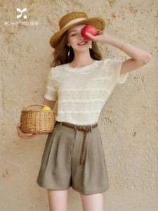 XIANGYING | White Lace T-shirt Light French Short Sleeves