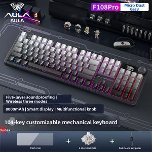 AULA | Gaming Customizable 3-mode Wireless Mechanical Keyboard 104 Keys