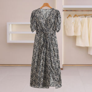 Elegant Split Waist V-neck Floral Dress Long