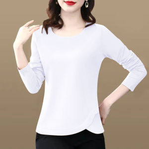 Slim Fit Pure Cotton Long Sleeve round Neck T-Shirt Womens Base Shirt Spring 2024 Fashionable Versatile Printed Top