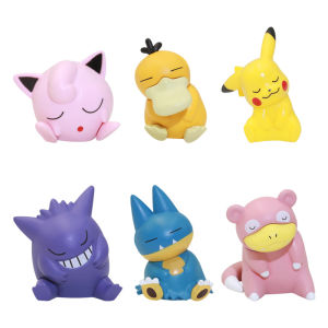 6pcs/set Pokemon Pikachu Anime Toys Dolls Psyduck Gengar Jigglypuff Gonbe Slowpoke Sleep Cute Model Action Figure Toys