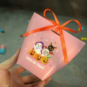 24Sets Halloween Treat Boxes with Ribbon Trick or Treat Sweet Paper Bags Pumpkin Ghost Party Favor Bags Gift Packing Supplies