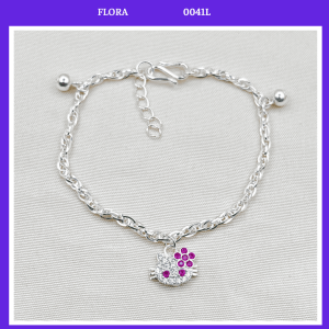 FLORA 0041L - Lắc tay bạc ta hình mèo Hello Kitty mix bi 13 cm (dây chờ 2 cm) dành cho bé gái
