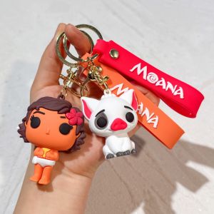 Moana Keychain Disney Voyager Series Figure Key Ring Set Polynesian Princess PVC Keychain Collection