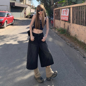 Quần Jeans Denim Ống Thẳng Màu Xanh Nhạt Cạp Cao Quần 7 Phút Mùa Hè Mới Cho Nữ Quần Ống Rộng Thoải Mái Thường Ngày