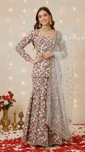 DEBAYU Nayo Viscose Rayon Kurta with Sharara & Net Dupatta Set Sequins Embroidered Size S to XXL Malaysia