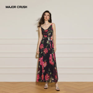 Summer Beach Vacation Style Ink Base Rose Halter Dress