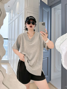 plus Size Womens Fashion Basic Short Sleeve V-Neck T-Shirt Casual Style Cotton Blend Open Hemline Versatile plus Size Top