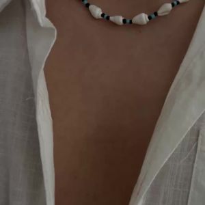 SHIXIN Boho Ethnic Wooden Bead Conch Chain Necklace Men 2026 Surfer Summer Ocean Beach Vacation Clavicle Chain Neck Jewelry Gift