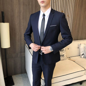 Slim Fit Business Casual Wedding Suit Set for Men Fashionable Urban Style Polyester Blend Long Sleeve Suit Jacket And Pants
