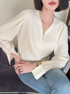 New 2025 Chinese Style Shirt Women Loose Slim Cotton Linen V Neck Fashion Top Button up Long Sleeve Warm Solid Color