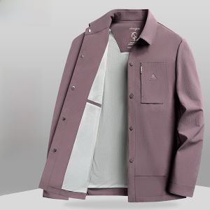 HENGYUANXIANG | Casual Slim Fit Mens Jacket Spring Autumn Fashionable Collared Lightweight Outerwear Polyester Fiber Long Sleeve Regular Length