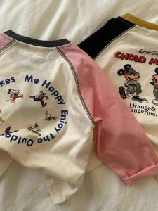 100% Pure Cotton Long Sleeve T-Shirt for Children Boys And Girls Shoulder Insert Design Autumn Spring Base Shirt Cartoon Print