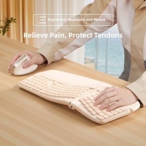 COEP | Ergonomic Three-Mode Wireless Keyboard and Mouse Set Rechargeable Compatible with Multiple Devices Silent Tendon Protection