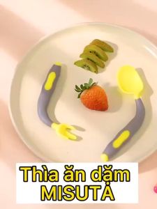 Thìa Dĩa Ăn Dặm Silicol Bẻ Cong 360 Độ Misuta Kèm Hộp Giúp Bé Ăn Ngon
