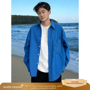 OUMULONG | Klein Blue Long Sleeve Shirt Spring Stylish Casual