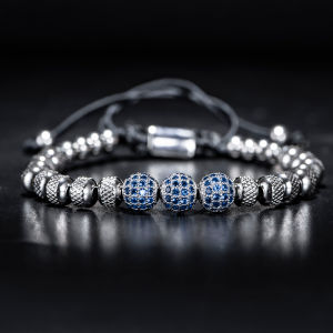 Luxury Men Bracelets Pave Setting Blue CZ Beads 6mm Stainless Steel Round Beads Braiding Friendship Bracelets Dropshipping