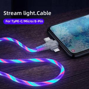 3 in 1 LED Glow Flowing Charger Cable Luminous Lighting Fast Charging Micro USB Type C For iPhone Android Phone USB C Wire Cord