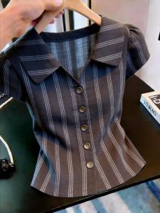KUNAILIN | Elegant Stripe Short Sleeve Womens Top