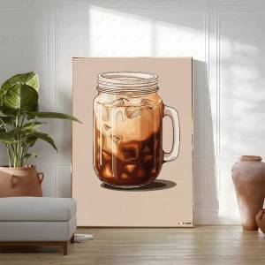 Bandai | Minimalist Coffee Art Poster Flat WhiteMacchiatoLatteAmerican Coffee Canvas Painting Cafe IllustrationDining Room Decor