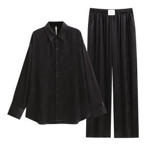 yuenei | Mens Long Sleeve Silk Pyjamas Ice Silk Spring Autumn Lightweight Simplicity Style Home Clothes Comfortable Sleepwear