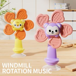 Baby Suction Cup Windmill Toy - Manual Rotating Wind- Spinner with & Bear Animal Shapes Sensory Motor Skills Development