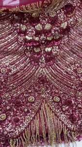 OLEVO | Gold Luxury African Sequins Beaded Lace Fabric High Quality Lace 5 Yards French Lace Fabric Nigerian Lace Fabrics Party AT2894