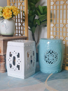 New Chinese Style Carved Cut Out Ceramic Drum Stool Modern Decorative Porcelain Stool Living Room Balcony Flower Stand Shoe Changing Stool Dressing Stool