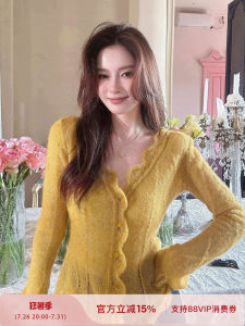 French Style V-neck Lace Edge Knit Sweater