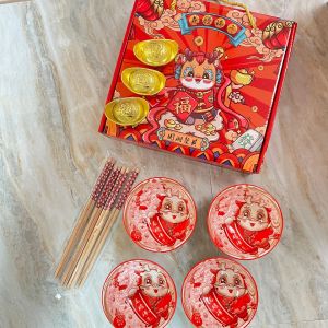 HAMPERS IMLEK CNY 2024 NAGA PREMIUM BOWL CERAMIC MANGKUK GIFT SET KADO CHINESE NEW YEAR sincia xincia ready