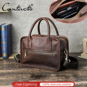 CONTACTS Genuine Leather Men Vintage Crossbody Bag High Capacity Handbag fit 8.3 Inch IPad Daily Commuting Travel Crossbody Shoulder Bags