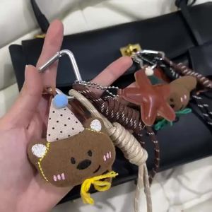 [TG835]Cute Plush Bear Bag Pendant Lovely Stuffed Animal Keyring Climbing Rope Keychain For Girls Backpack Hanging Decoration