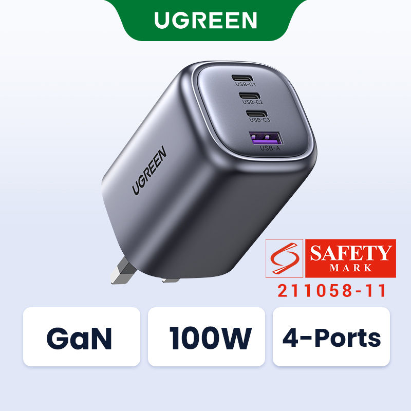 UGREEN 100W GaN 4-Port Fast Charger 3C1A 3 Type C 1 USB A Charger for Thinkpad T14 MacBook Pro/MacBook Air M4 M3 iPad Air M2 13" 2024 Dell XPS iPad Mini/Pro iPhone 16 15 14 Pro Max iPhone 16 15 Plus Samsung S26 Ultra Pixel Switch 2