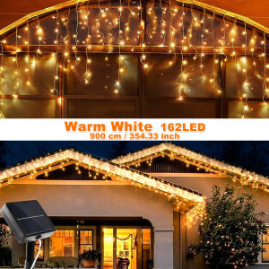 LED Outdoor Solar Icicle Lights Waterproof Christmas Curtain Fairy String Light With 8 Lighting Modes for Garden Weddings Decor