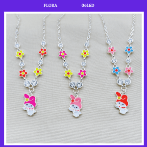 FLORA 0616D - Dây chuyền liền mặt bạc ta hình thỏ My Melody màu đỏ hồng dành cho bé gái