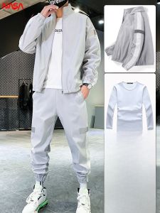 NASA Collaborative Mens Sportswear Set Spring Autumn Stand Collar Jacket Loose Versatile Casual Pants Polyester Fiber