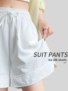White Ice Silk Yamamoto Shorts Women Summer Thin Casual Loose Quick Dry Cotton Linen Five-Quarter Pants Home Wear Outdoor