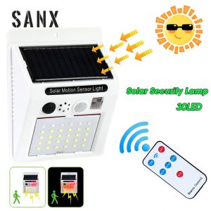 SANX 30LED Solar Light Waterproof Motion Sensor Solar Street Light Solar Security Warning Lamp with Remote for Garden Houses