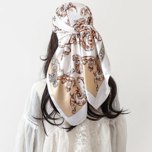 Elegant 2026 Print Silk Neckerchief Satin Square Scarf Women Muslim Hijab Shawl Wraps Headband Handle Hair Accessories Bandana