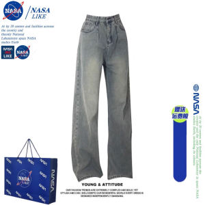 กางเกงยีนส์ทรงหลวมเอวสูงสไตล์อเมริกันย้อนยุคสำหรับผู้หญิงไซส์ใหญ่ ฤดูใบไม้ผลิและฤดูใบไม้ร่วง กางเกงขายาวทรงตรงสำหรับผู้หญิงไซส์เล็ก