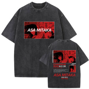 Bandai | Anime Chainsaw Man Washed Retro T-shirt Cartoon Denji Pochita Funny Graphic T Shirt Men Women Manga Vintage T-shirts