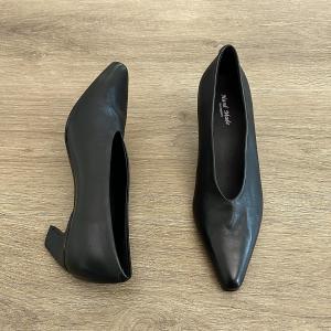 Dannyfrey French Vintage Pointed Toe Womens Leather Slip-On Fashionable High Heels Comfortable Soft Bottom Work Commute Shoes