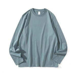 Good Wearable Oversized Long Sleeve Cotton T-Shirt Mens Solid Color Comfortable Base Shirt for Autumn Commuting round Neck