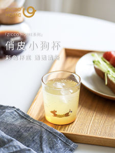 Zicco High Borosilicate Glass Cup Heat Resistant Transparent Coffee Juice Cup Cartoon Dog Couple Water Cup Womens Style Creative Ins Wind