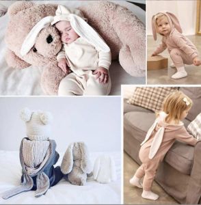 0-24Months Cotton Long Sleeved Baby Jumpsuit Cute Spring Summer Newborn Baby Romper Blue Pink Grey White Yellow Infant One-piece with Hat1pcs