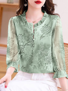 DAIXIANGFEIZI | Áo Sơ Mi Chiffon Hoa Tay 3/4