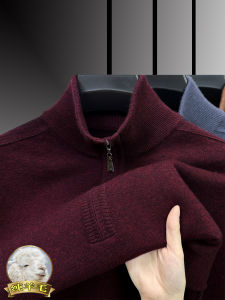 เสื้อสเวตเตอร์คอปกปิดซิปยาวครึ่งตัว ผ้าขนสัตว์ผสมโพลีเอสเตอร์ หนา แขนยาว สีสันสดใส เสื้อสเวตเตอร์ผู้ชาย สไตล์ธุรกิจ