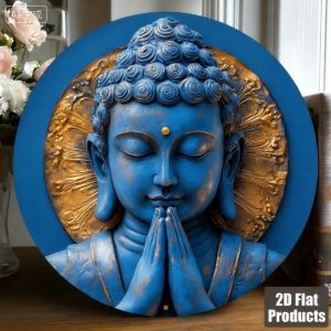 Buddha "Good Luck" Round Aluminum Sign 8x8in Vintage Wall Art for Living Room Rustic Farmhouse Gift for Parents
