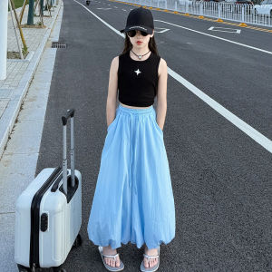 Girls Summer New Style Ice Silk Thin Wide Leg Pants Loose Lantern Pants Cool Casual Trousers for Children Ages 6 to 12